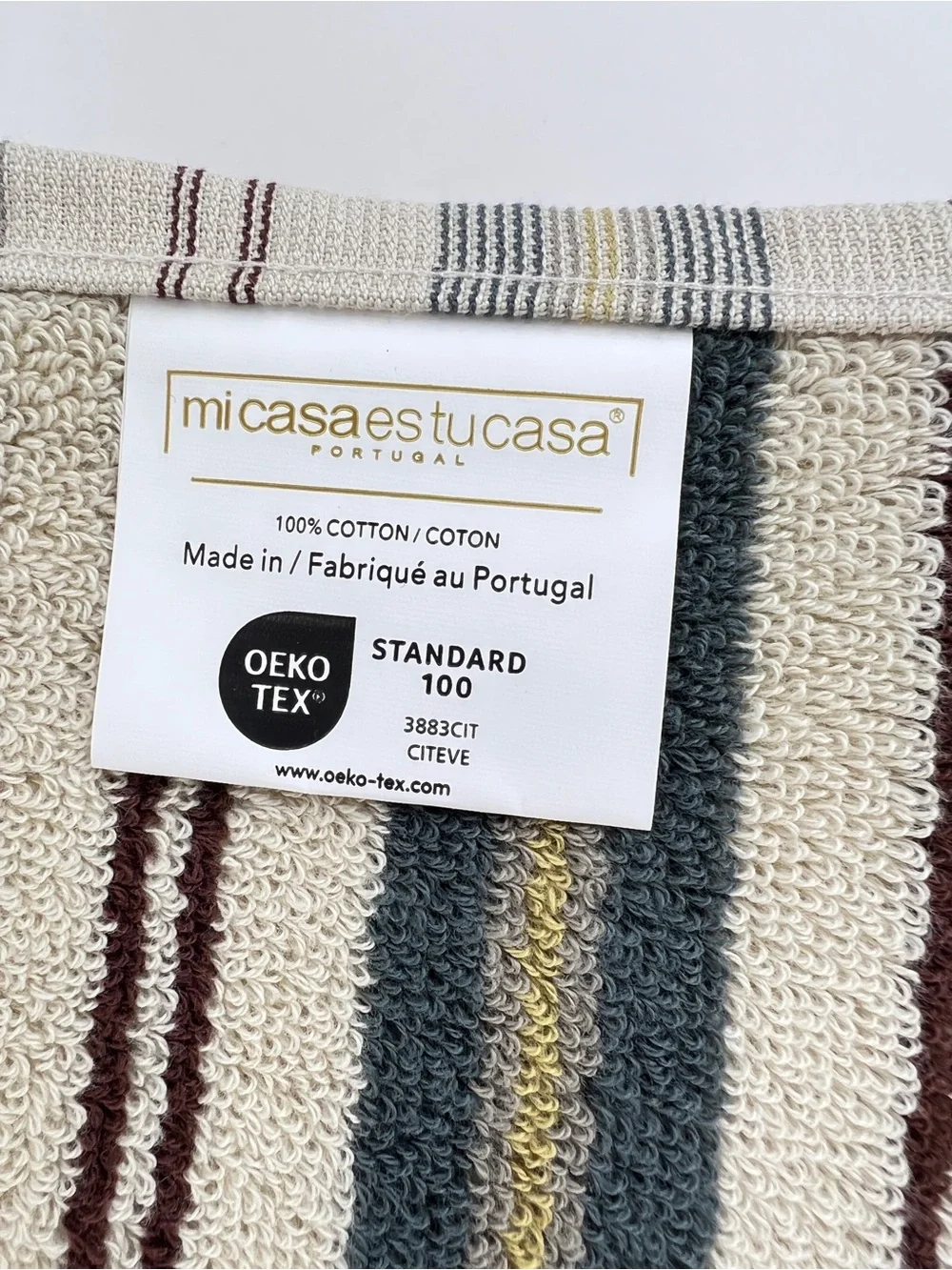Mi Casa Es Tu Casa Bathroom Towel Set Brown Teal Tan Stripe 100% Cotton 6 Pc NEW